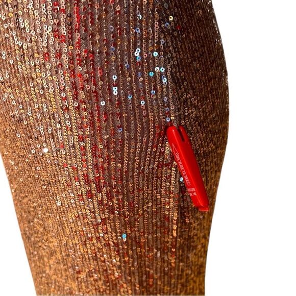 NWT Mac Duggal Copper Sequin Juliet Sleeve Trumpet Gown Size 4 $398 - Picture 5 of 9